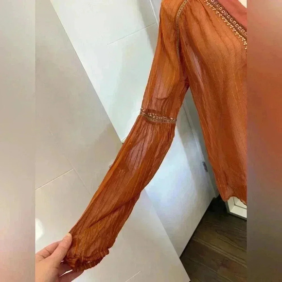 Anthropologie Blink London rust orange beaded bohemian top - Picture 6 of 12
